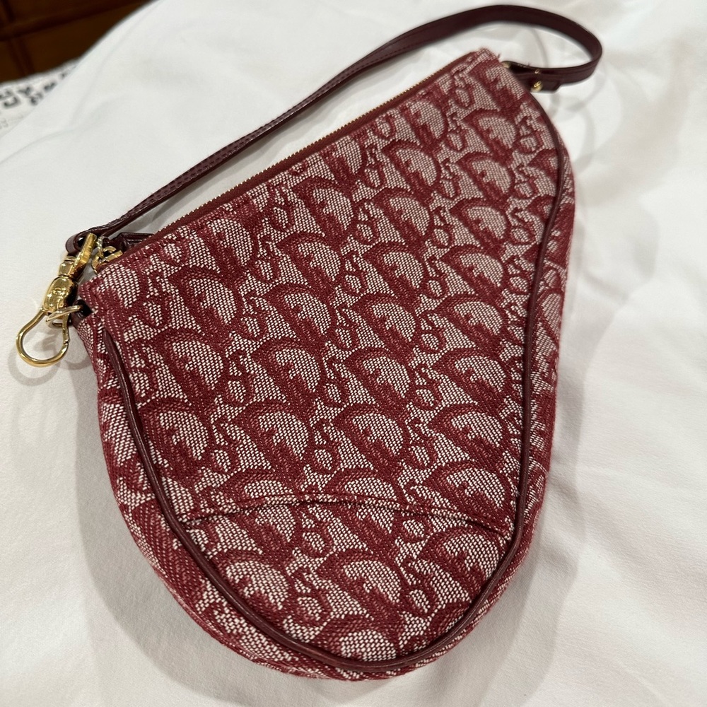 Vintage Dior Trotter Saddle Bag Bordeaux Canvas